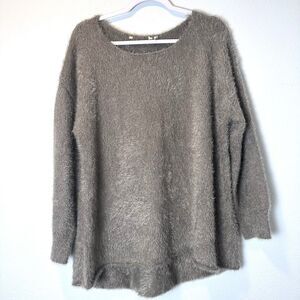 Soft Surroundings Womens Size (L) Sweater Taupe Metallic Fuzzy Eyelash Knit